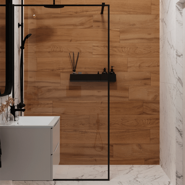 Mampara de Baño Fija Transparente Marco Negro C6057-2B 80cm